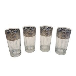 A Set of 4 Vintage Culver Sorrento 14oz Highball Glasses Silver MCM Barware